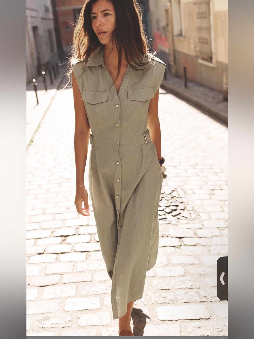 Zara Sleeveless Button-Front Maxi Dress in Olive